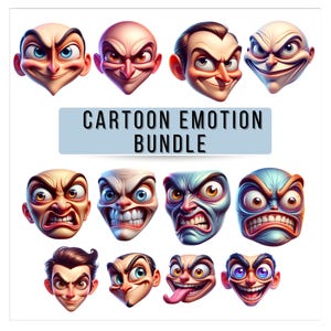 20 Cartoon Emotion Gesichter, verrückte Gesichter,sofort Download,druckbare Clipart,375 dpi, JPGs, PNGs, hochwertige JPGs,