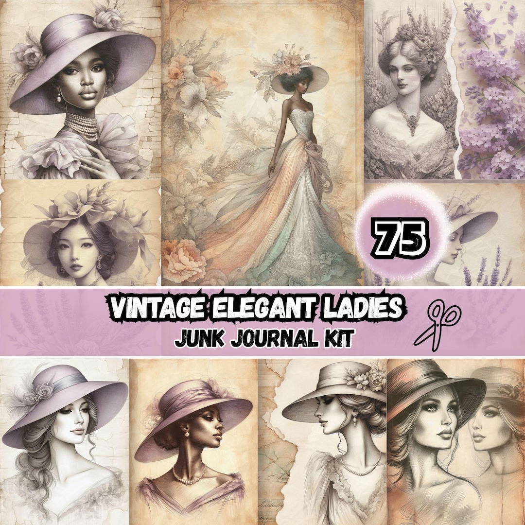 Vintage Elegant Ladies Junk Journal Kit | Digital Scrapbook Papers ...
