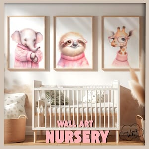 Cute animals wall picture set of 3 children&#39;s room digital print JPG sloth giraffe elephant decoration children&#39;s room boy girl gift for children