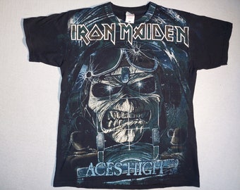 IRON MAIDEN Aces High Full Print Seltenes Vintage Shirt aus den 90er Jahren - 65cm x 50cm - Original T-Shirt - M -