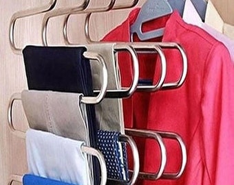 Cintre pour pantalons métallique intérieur chromé - 5 couches, solution d'organisation de la penderie, cintre pour pantalon pour un rangement ordonné