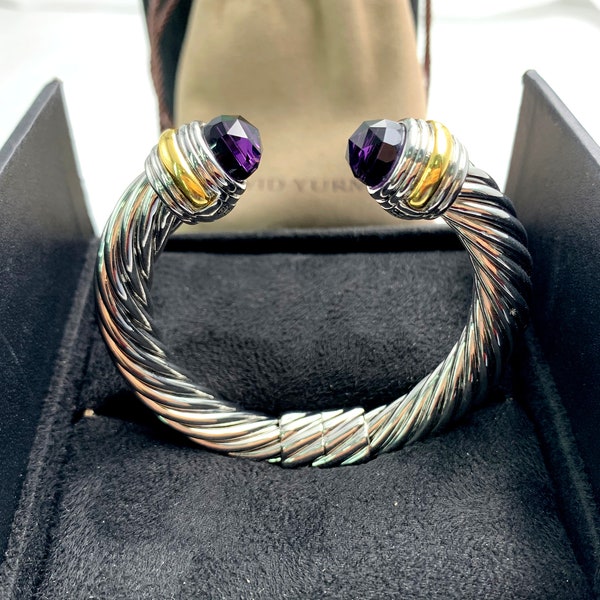 Women's bracelets Purple Onyx 10MM Bracelet Sterling silver 14kGold Cable Medium gold bracelet David bracelet charm bracelet Yurman bracelet