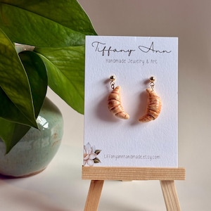 Croissant Dangle Polymer Clay Earrings, Quirky Earrings, Food Earrings