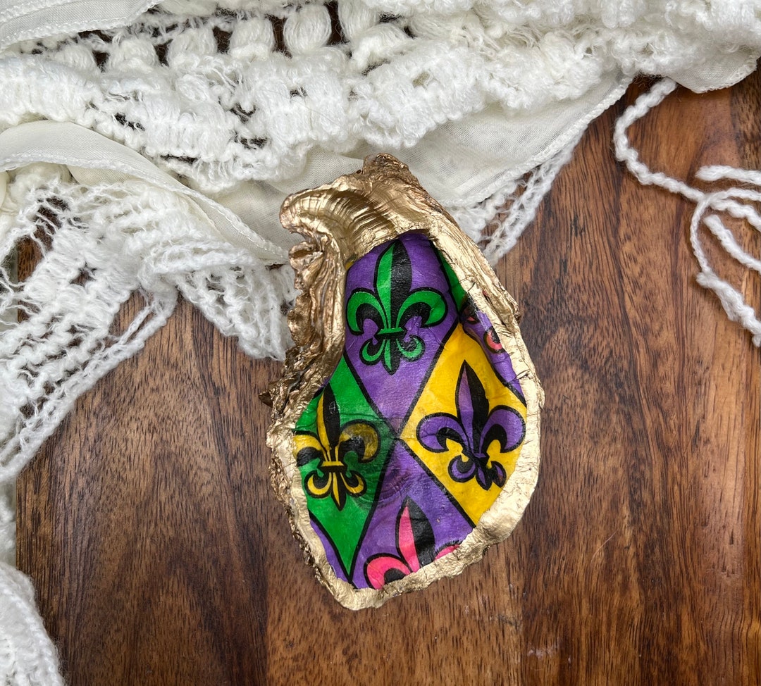 Custom Mardi Gras Fluer De Lis Themed Gilded Oyster Shell / Unique Gift ...