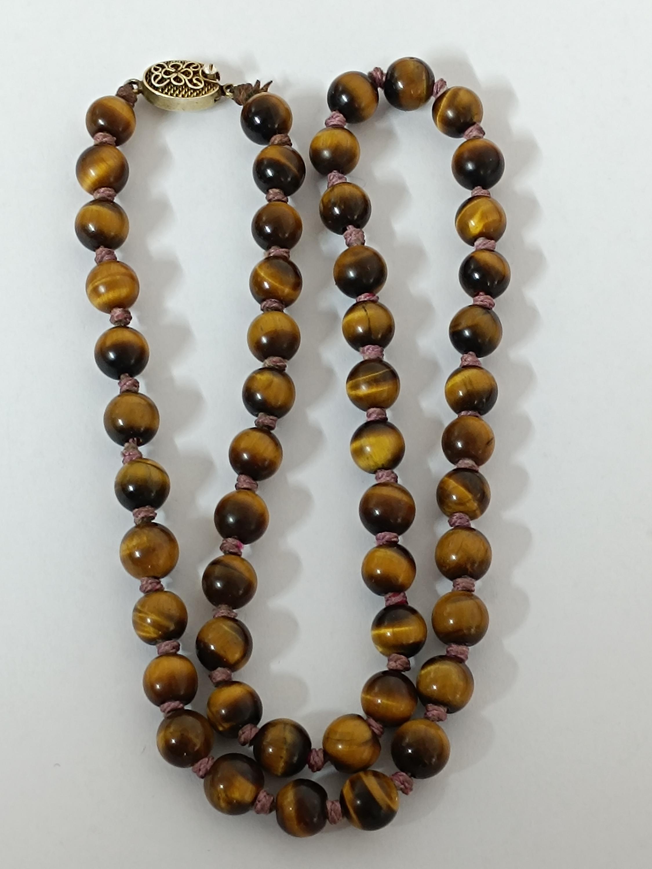 vintage old necklace, tiger eye, silver clasp,, jewelry for women