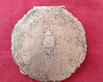 Vintage, antique silver, silver makeup powder, compact, case, box with mirror,