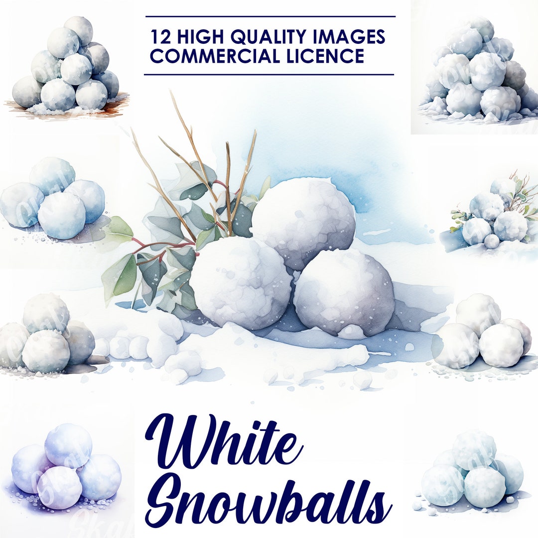 White Snowballs Clipart Bundle, 12 High Quality Watercolor Cliparts