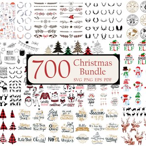 700 Christmas SVG Bundle | Holiday Ornaments, Santa, Shirts (SVG, PNG)
