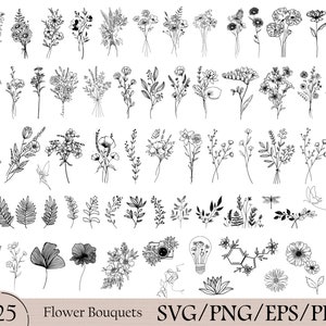 125 Floral Bouquet Svg Bundle, Bukiet Svg, Kwiat Svg, Kwiat Svg, Bukiet kwiatów Svg, Ślub Svg, Clipart botaniczny, Kwiat Svg Bundle