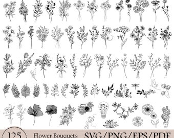 125 Floral Bouquet Svg Bundle, Bouquet svg, Flower svg, Floral Svg, Flower bouquet svg, Wedding svg, Botanical clipart, Floral Svg Bundle
