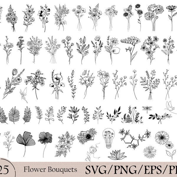 125 Bundle Svg bouquet floral, bouquet svg, svg fleur, Svg floral, svg bouquet de fleurs, svg mariage, clipart botanique, lot de Svg floral