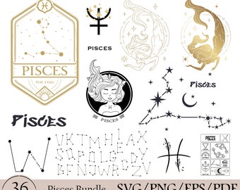 36 Pisces Queen SVG-Bundle, Fische-Svg-Bundle, Sternzeichen SVG, Sternzeichen Zeichen SVG, Pisces Png, Pisces Shirt, Schneidedateien, Astrologie