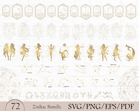 Zodiac Signs SVG Bundle, Horoscope SVG Bundle, Celestial Star Sign SVG, Zodiac Constellation Svg, Zodiac Signs Clipart Png, Astrology
