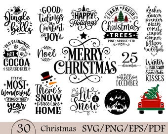 Merry Christmas SVG Bundle | Holiday Ornaments, Santa (SVG, PNG)