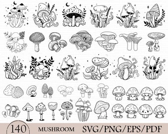 140 Mushroom Svg | Mushroom Svg Bundle | Mushroom Clipart | Mystical Moon Mushroom Svg | Magic Mushroom Svg | Boho Mushroom Clipart