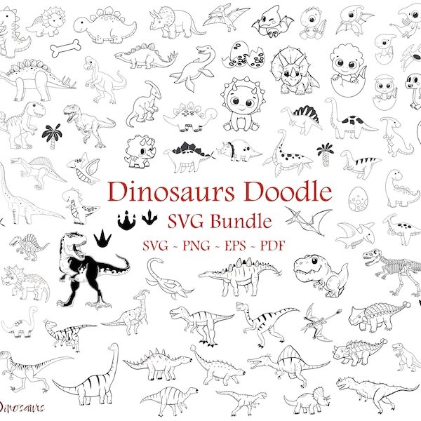 100 Dinosaur Doodle SVG Bundle | Dinosaur Outline SVG | Dinosaur Coloring SVG, Dinosaur svg | Dinosaur Clipart | Cut Files Cricut