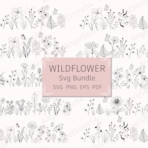 Bundle SVG fleurs sauvages, floral svg, SVG bouquet minimaliste, fleur de naissance svg, svg bordure florale, lot de svg floral, svg esquisse de fleur