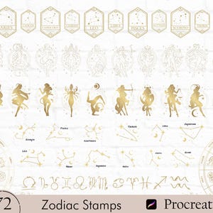 72 Procreate Znaczki Zodiaku, Zodiak Procreate, Znaczki Zodiaku, Znaczki Procreate, Pędzle Procreate, Celestial Procreate, Zestaw Znaczków Zodiaku