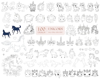 Unicorn SVG Bundle, 100 Unicorn Clipart Designs (PNG)