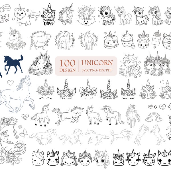 100 Unicorn SVG Bundle I Unicorn PNG Bundle I Unicorn Clipart I Unicorn Cut Files for Cricut I Unicorn Silhouette SVG I Unicorn Horn