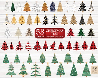 Christmas Tree Clipart Bundle, Leopard and Plaid Trees (SVG & PNG)