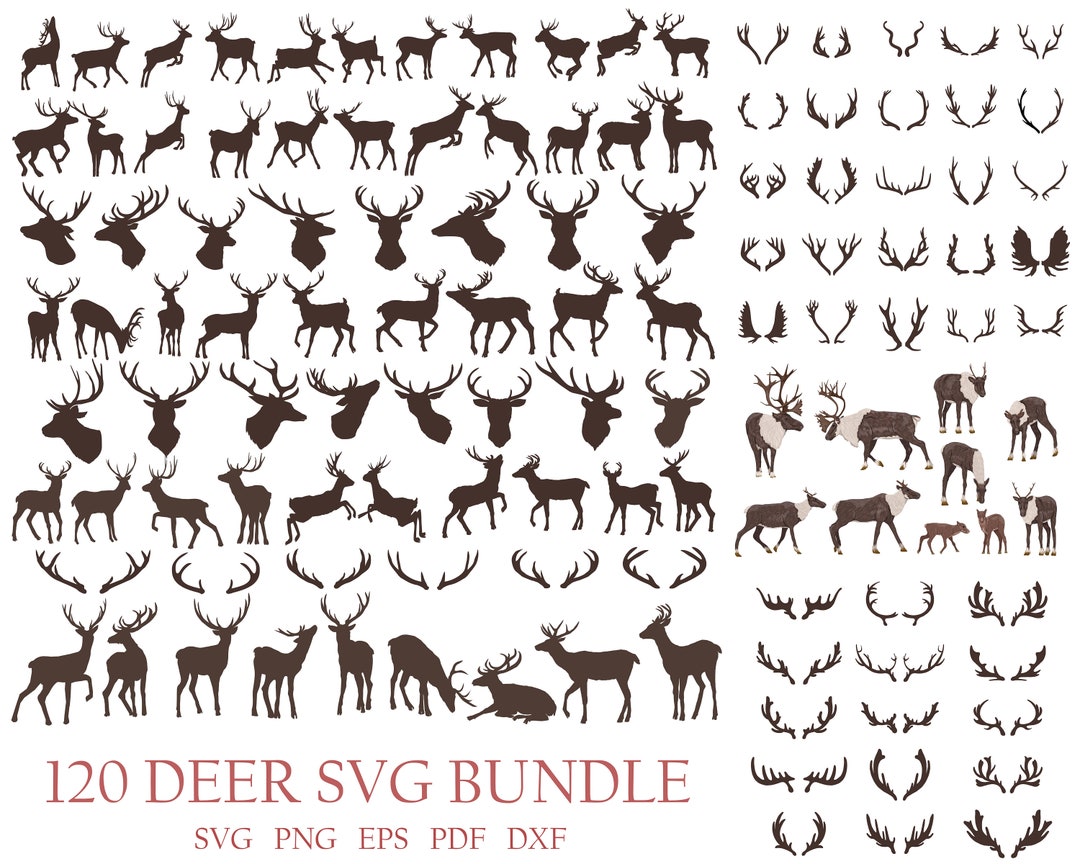 120 Deer SVG Bundle, Deer PNG Bundle, Deer Clipart, Deer SVG Cut Files