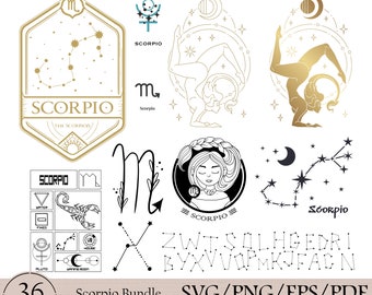 Scorpio Queen SVG Bundle, Zodiac Sign Graphics (PDF, PNG)