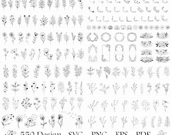 550+ Wildflower SVG Bundle Wildflower Vector Wildflower Silhouette Wildflower Clipart Wildflower Cut archivo Flores de nacimiento Archivos SVG para cricut