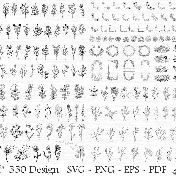 550+ Wildflower SVG Bundle Wildflower Vector Wildflower Silhouette Wildflower Clipart Wildflower Cut archivo Flores de nacimiento Archivos SVG para cricut