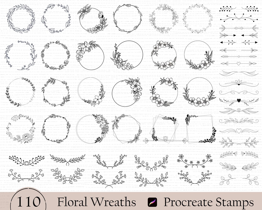 110 Floral Wreath Procreate Stamps, Botanical Brush Set - Etsy