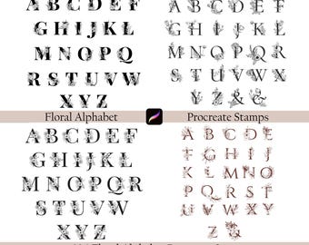 Floral Alphabet Procreate Stamps, Letter Tattoo Brushes (Digital Download)