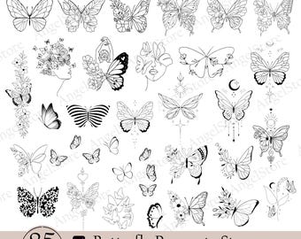 85 Floral Butterfly Procreate Stamps, Tattoo Stencil Brush Pack, Detailed Butterflies Brush Set, Commercial Use, Hand-drawn Digital Download