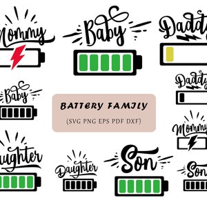 Familie batterij bundel svg, familie svg, baby batterij, moeder batterij, papa batterij, familie batterij Cricut gesneden bestanden