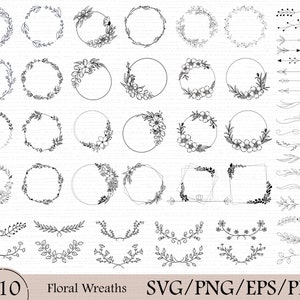 110 Kranz Bundle | Blumenkranz Bündel | Lorbeerkranz svg | Blumen svg | florales Design | Kreis Rahmen svg | Blumenkranz svg | png