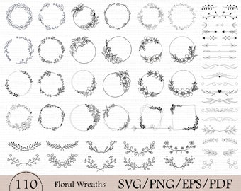 110 Wreath Svg Bundle | Floral Wreath Bundle | Laurel wreath svg | Flower svg | floral svg | Circle frame svg | Flower wreath svg | png