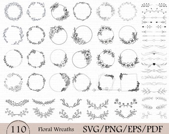 Pakiet 110 wieńców SVG | Pakiet wieńców kwiatowych | Wieniec laurowy svg | Kwiatowa grafika | kwiatowy svg | Okrągła ramka svg | Wieniec kwiatowy svg | png