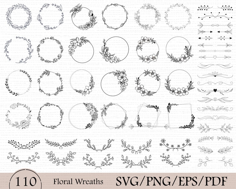 110 Wreath Svg Bundle Floral Wreath Bundle Laurel wreath svg Flower svg floral svg Circle frame svg Flower wreath svg png image 1