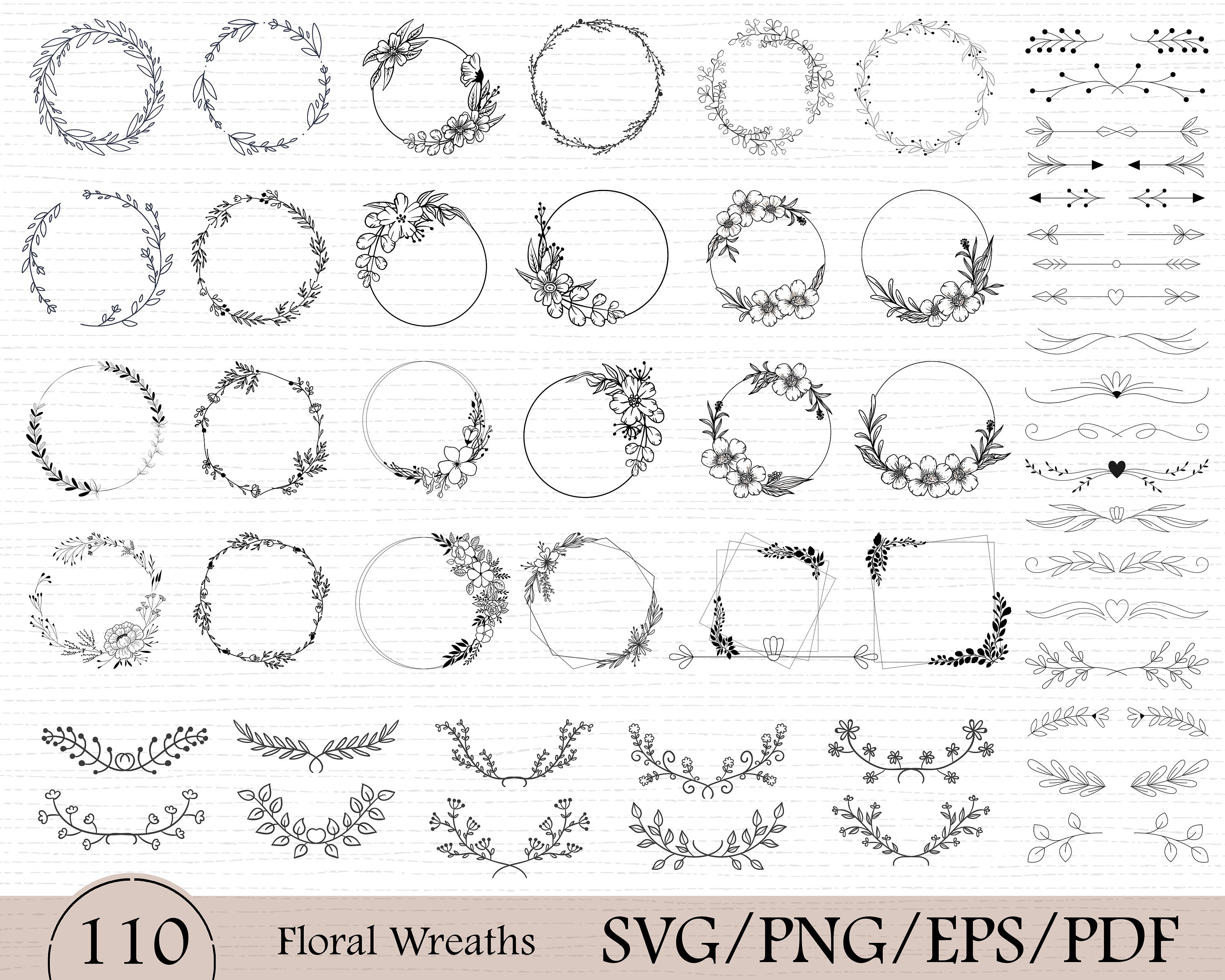 110 Wreath Svg Bundle | Floral Wreath Bundle | Laurel Wreath Svg ...