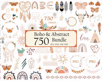 Boho Abstract SVG Bundle | 750 Designs (SVG, PNG)