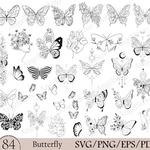 Blumen Schmetterling SVG Bundle, Schmetterling SVG, Schmetterling Clipart, SVG-Dateien für Cricut, Floral Frau SVG, Schmetterling Png, Flügel