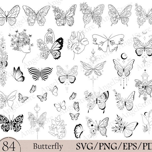 Bundle SVG floral papillon 80, Svg papillon, papillon des cliparts, fichiers Svg pour Cricut, Svg floral femme, png papillon, ailes