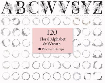 120 Floral Alphabet & Wreath Procreate Stamps Brushset