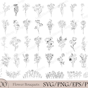200 pacote floral svg de buquê, buquê svg, flor svg, floral svg, buquê de flores svg, casamento svg, clipart botânico, pacote floral svg