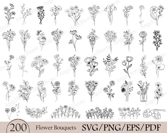 200 Floral Bouquet Svg Bundle, Bouquet svg, Flower svg, Floral Svg, Flower bouquet svg, Wedding svg, Botanical clipart, Floral Svg Bundle