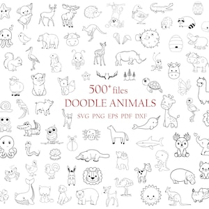 Ensemble de 500 fichiers Svg doodle animal Animaux Svg Doodle Svg Svg animal Safari animal mignon svg Svg animal de la ferme Clipart animaux png image 1