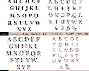 104 Floral Alphabet svg, Flower Monogram Frame Alphabet, Split Monogram Letters A-Z, Floral Letters svg, Alphabet Flower for wedding, shirts
