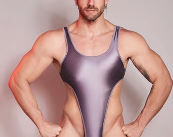 Men’s nylon Bodysuit Wrestling See Through Singlet with pouch design Sissy Mankini Sheer Leotard Backless Vest Sleeveless One Piece Singlet