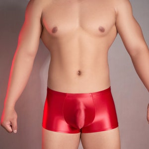 Mens Glossy Oil Shiny Silky Tights underwear thongs underpants Nylon transparent See Through Stretchy male silky boxers with big pouch