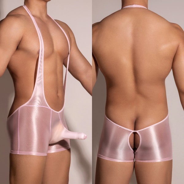 Men’s nylon Bodysuit Briefs See Through Singlet Sissy Mankini Sheer Leotard Underwear Backless Vest Sleeveless One Piece Singlet