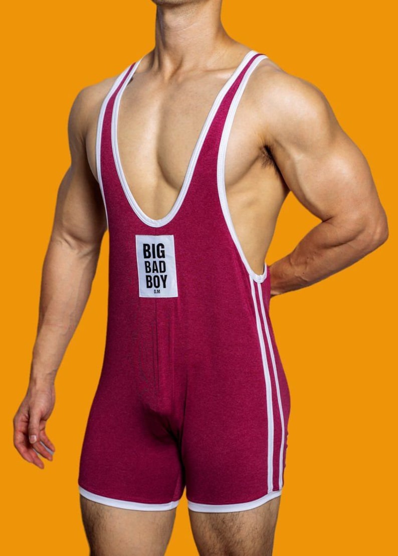 Mens Cotton Pyjama Bodysuit Wrestling Singlet Wetlook Sissy